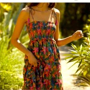 Farm Rio pink parrot green leaves dress